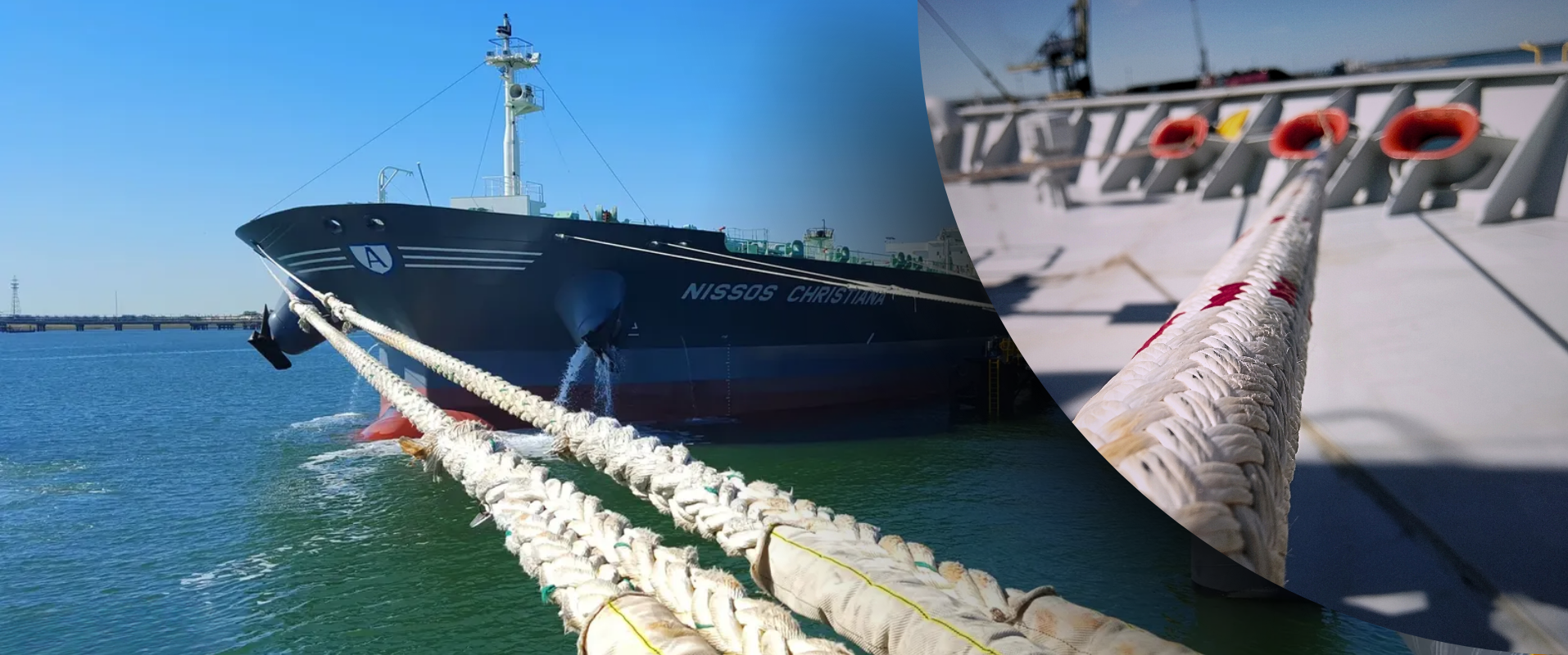 NIKA-Siri S12 Covered mooring ropes securing the vessel Nissos Christiana, demonstrating exceptional durability and strength after 10 years of service.