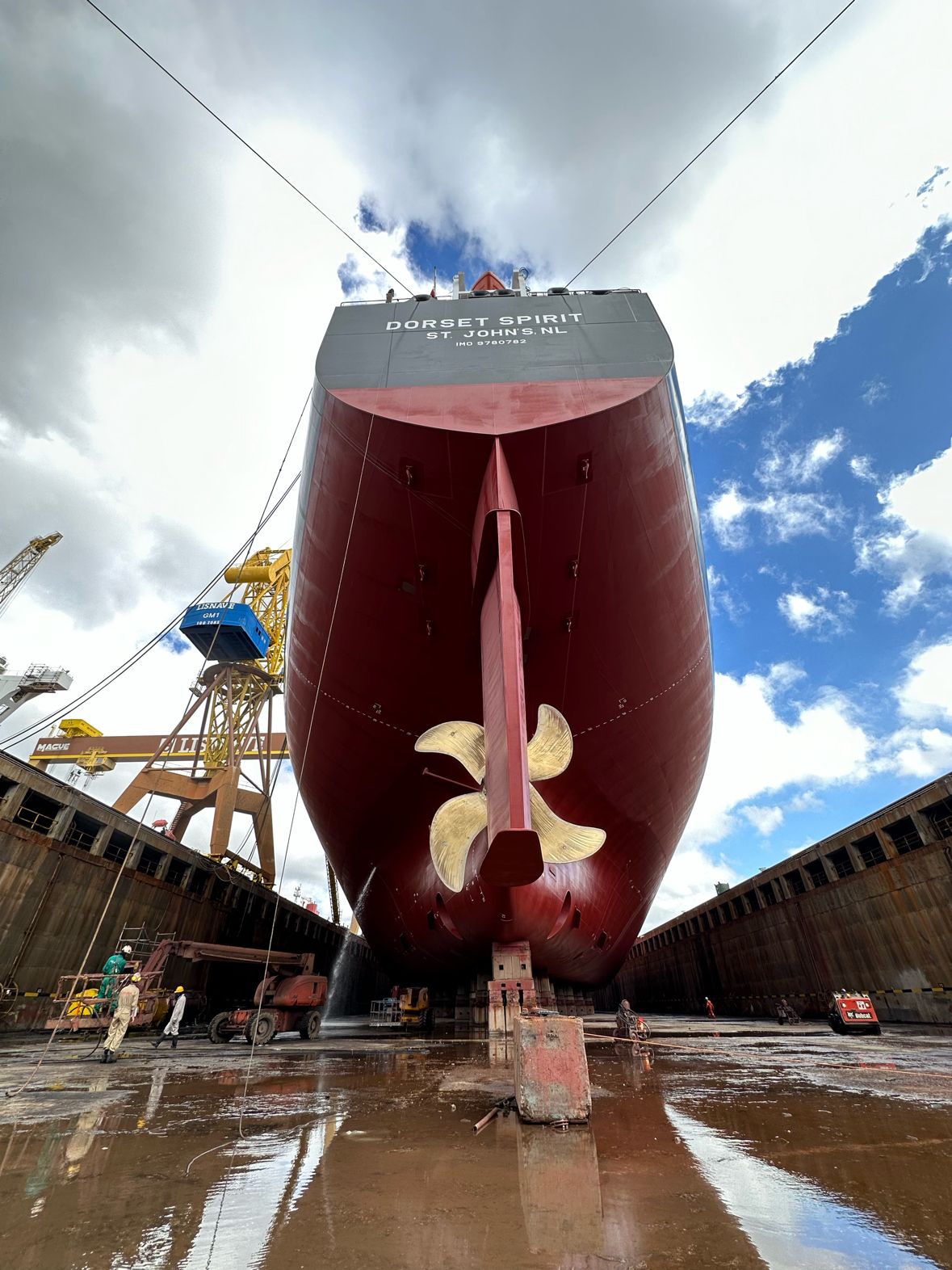 Advanced shipyard infrastructure supports the maintenance and modernization of today's vessels Greek shipyard vessel undergoing maintenance supported by advanced marine equipment and mooring solutions